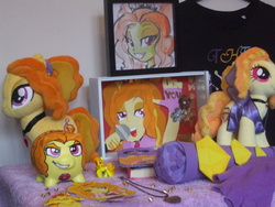 Size: 3488x2616 | Tagged: safe, artist:blazingdazzlingdusk, adagio dazzle, pony, equestria girls, g4, my little pony equestria girls: rainbow rocks, blind bag, clothes, collection, customized toy, doll, equestria girls ponified, figure, high res, irl, merchandise, necklace, painting, photo, picture frame, piggy bank, plushie, ponified, shadowbox, shirt, shrine, the dazzlings, toy