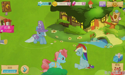 Size: 800x480 | Tagged: safe, gameloft, screencap, cup cake, rainbow dash, trixie, pony, unicorn, g4, female, mare