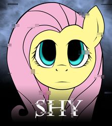 Size: 1500x1700 | Tagged: safe, artist:heedheed, fluttershy, pegasus, pony, g4, distortion, female, glitch, no catchlights, portrait, poster, solo