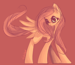 Size: 1283x1112 | Tagged: safe, artist:jubilannt, fluttershy, pegasus, pony, g4, female, looking at you, mare, pink background, simple background, solo, spread wings, standing, turned head, wings