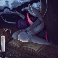 Size: 1677x1700 | Tagged: safe, artist:jubilannt, twilight sparkle, g4, book, candle, female, night, sleeping, solo