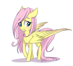 Size: 2300x2100 | Tagged: safe, artist:silbersternenlicht, fluttershy, g4, female, high res, looking away, simple background, solo, spread wings, standing, white background