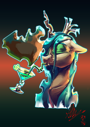 Size: 3721x5262 | Tagged: safe, artist:alumx, queen chrysalis, changeling, changeling queen, g4, drink, drinking, female, martini, solo