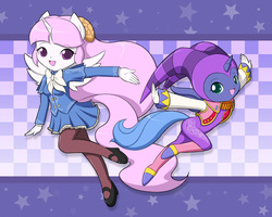 Size: 1500x1200 | Tagged: safe, artist:jdan-s, princess celestia, princess luna, anthro, g4, ambiguous facial structure, capcom fighting evolution, cewestia, clothes, cosplay, costume, cute, cutelestia, filly, ingrid, lunabetes, nights, nights into dreams, pink-mane celestia, woona