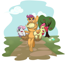 Size: 7000x7000 | Tagged: safe, artist:lunarisillunis, apple bloom, applejack, scootaloo, sweetie belle, g4, absurd resolution, cutie mark crusaders