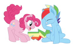 Size: 1600x1038 | Tagged: safe, artist:dr-whiskey, pinkie pie, rainbow dash, g4, belly button, bubble berry, facehoof, rainbow blitz, rule 63