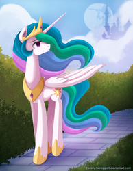 Size: 900x1162 | Tagged: safe, artist:exceru-karina, princess celestia, g4, canterlot castle, female, mare in the moon, moon, solo