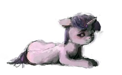 Size: 1403x870 | Tagged: safe, artist:sharpieboss, twilight sparkle, g4, female, floppy ears, prone, simple background, solo