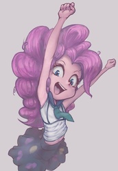 Size: 688x1000 | Tagged: safe, artist:conoghi, pinkie pie, human, equestria girls, g4, my little pony equestria girls: friendship games, armpits, belly button, cute, diapinkes, female, gray background, looking at you, open mouth, pixiv, pony coloring, simple background, solo