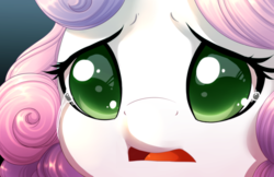 Size: 5100x3300 | Tagged: safe, artist:starshinebeast, sweetie belle, pony, g4, close-up, colored pupils, commission, crying, cute, daaaaaaaaaaaw, diasweetes, face, female, open mouth, pleading, sad, solo
