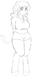 Size: 382x900 | Tagged: safe, artist:dj-black-n-white, oc, oc only, oc:petunia, cow, satyr, anthro, horns, hot pants, monochrome, offspring, parent:daisy jo