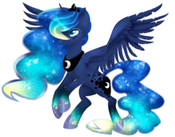 Size: 1024x800 | Tagged: safe, artist:toskurra, princess luna, g4, female, rainbow power, rainbow power-ified, rearing, simple background, solo, spread wings, transparent background