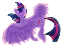 Size: 1024x719 | Tagged: safe, artist:toskurra, twilight sparkle, alicorn, pony, g4, female, flying, looking back, mare, simple background, solo, transparent background, twilight sparkle (alicorn)