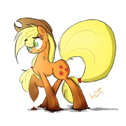 Size: 3500x3500 | Tagged: safe, artist:asimplerarity, applejack, g4, female, high res, mud, raised hoof, simple background, solo, straw