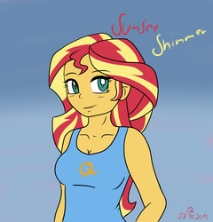 Size: 3448x3595 | Tagged: dead source, safe, artist:owlisun, sunset shimmer, equestria girls, g4, digital art, drawing, female, high res, simple background, smiling, solo