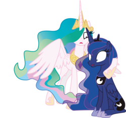 Size: 6919x6476 | Tagged: safe, artist:j5a4, princess celestia, princess luna, alicorn, pony, comic:the rose of life, g4, absurd resolution, duo, duo female, female, hug, simple background, sitting, transparent background, vector, wide eyes, worried
