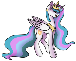 Size: 1024x833 | Tagged: dead source, safe, artist:princegalaxies, princess celestia, alicorn, pony, g4, donut, ear piercing, earring, eyes closed, female, happy, horn, jewelry, mare, piercing, simple background, smiling, solo, the uses of unicorn horns, transparent background