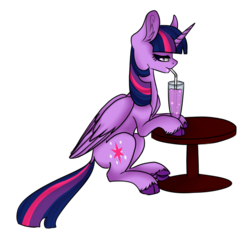 Size: 1024x1006 | Tagged: dead source, safe, artist:princegalaxies, twilight sparkle, alicorn, pony, g4, cloven hooves, drink, drinking, drinking straw, ear fluff, female, mare, simple background, sitting, soda, solo, transparent background, twilight sparkle (alicorn), unshorn fetlocks