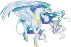 Size: 2560x1679 | Tagged: safe, artist:kittehkatbar, princess celestia, classical unicorn, pony, g4, female, hoers, horn, leonine tail, mare, realistic anatomy, simple background, smiling, solo, spread wings, transparent background, unshorn fetlocks
