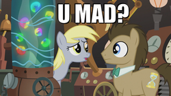 Size: 960x540 | Tagged: safe, edit, screencap, derpy hooves, doctor whooves, time turner, pony, g4, male, stallion, umad