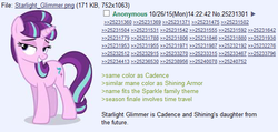 Size: 599x286 | Tagged: safe, starlight glimmer, pony, unicorn, g4, /mlp/, 4chan, 4chan screencap, headcanon, horn, jossed, prediction, solo, theory