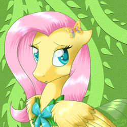 Size: 1000x1000 | Tagged: safe, artist:wingpony, fluttershy, g4, clothes, dress, female, looking at you, signature, solo