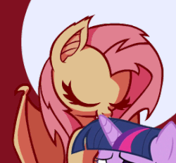 Size: 270x250 | Tagged: safe, artist:misterdavey, edit, fluttershy, twilight sparkle, alicorn, bat pony, pony, bats!, g4, :p, animated, cute, ear fluff, eyes closed, fangs, female, flutterbat, horn, horn licking, lesbian, licking, mare, misterdavey is trying to murder us, race swap, ship:twishy, shipping, shyabates, shyabetes, smiling, solo, tongue out, wat, wide eyes, worried