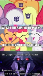 Size: 541x959 | Tagged: safe, apple bloom, scootaloo, sweetie belle, crusaders of the lost mark, g4, comic, cutie mark crusaders, decepticon, game over, megatron, oh crap, the cmc's new cutie mark meme, transformers, transformers prime