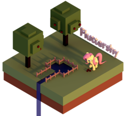 Size: 1176x1080 | Tagged: safe, artist:nyte-skyez, fluttershy, g4, 3d, blender, female, island, island ponies, isometric, simple background, solo, transparent, transparent background