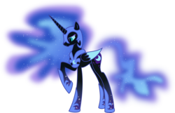 Size: 6206x3993 | Tagged: safe, artist:ssilverbeeze, nightmare moon, alicorn, pony, g4, absurd resolution, female, rainbow power, rainbow power-ified, raised hoof, sad, simple background, solo, transparent background