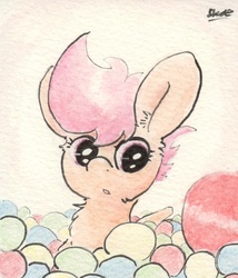 Size: 686x803 | Tagged: safe, artist:slightlyshade, scootaloo, g4, ball pit, female, solo, traditional art