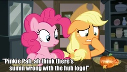 Size: 960x540 | Tagged: safe, edit, edited screencap, screencap, applejack, pinkie pie, g4, hearthbreakers, fourth wall, image macro, meme, pumpkin