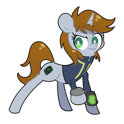 Size: 1280x1280 | Tagged: safe, artist:turtlefarminguy, oc, oc only, oc:littlepip, pony, unicorn, fallout equestria, clothes, fallout, fanfic, fanfic art, female, hooves, horn, jumpsuit, mare, pipboy, pipbuck, simple background, solo, vault suit, white background