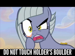 Size: 1024x768 | Tagged: safe, edit, edited screencap, screencap, limestone pie, earth pony, pony, g4, hearthbreakers, angry, female, holder's boulder, mare, meme, solo