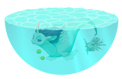 Size: 1000x650 | Tagged: safe, artist:bellmod, oc, oc only, oc:belladonna bloom, fish, puffer fish, sea pony, curved horn, horn, lionfish, seaponified, species swap, underwater