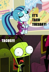 Size: 498x729 | Tagged: safe, sonata dusk, equestria girls, g4, cute, gir, image macro, invader zim, meme, taco, taco tuesday