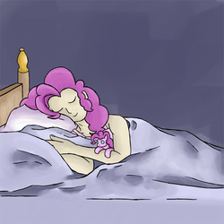 Size: 600x600 | Tagged: safe, artist:slamjam, pinkie pie, human, g4, bed, female, humanized, plushie, sleeping