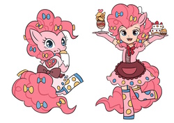 Size: 1024x724 | Tagged: safe, artist:kongyi, pinkie pie, human, g4, clothes, cute, diapinkes, eared humanization, human ponidox, humanized, looking at you, maid, simple background, tailed humanization