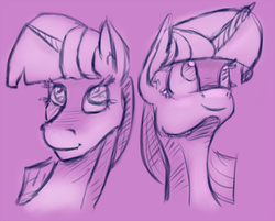 Size: 784x630 | Tagged: safe, artist:post-it, twilight sparkle, g4, colored sketch, female, monochrome, sketch, solo