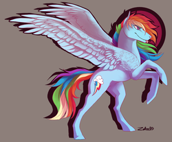 Size: 990x820 | Tagged: safe, artist:zetapold, rainbow dash, g4, female, profile, rearing, simple background, solo, spread wings, tongue out