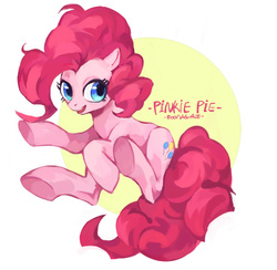 Size: 596x581 | Tagged: safe, artist:moonagvaze, part of a set, pinkie pie, earth pony, pony, g4, abstract background, circle background, female, mare, open mouth, pixiv, solo
