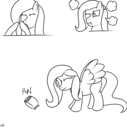 Size: 540x540 | Tagged: safe, artist:spritepony, fluttershy, g4, chips, female, monochrome, my little art challenge, solo, stare