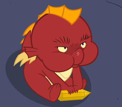 Size: 685x602 | Tagged: safe, artist:queencold, garble, dragon, g4, angry, baby, baby dragon, baby garble, gardorable, gem, male, puffy cheeks, solo, younger