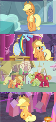 Size: 500x1086 | Tagged: safe, screencap, apple bloom, applejack, big macintosh, granny smith, rainbow dash, earth pony, pony, crusaders of the lost mark, g4, hearthbreakers, make new friends but keep discord, tanks for the memories, applejack cries on the inside, crying, crying on the outside, discovery family, discovery family logo, logo, male, stallion