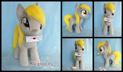 Size: 2727x1600 | Tagged: safe, artist:chibi-pets, derpy hooves, pegasus, pony, g4, female, irl, letter, mare, mouth hold, muffin, photo, plushie, solo