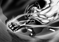 Size: 1523x1080 | Tagged: safe, artist:quynzel, spike, anthro, g4, abs, anime, badass, crossover, grayscale, humdrum costume, male, monochrome, one punch dragon, one punch man, power ponies, solo
