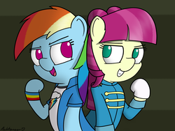Size: 4000x3000 | Tagged: safe, artist:ashtoneer, majorette, rainbow dash, sweeten sour, pony, equestria girls, g4, my little pony equestria girls: friendship games, background human, chs rally song, clothes, equestria girls outfit, equestria girls ponified, human pony dash, marching band, marching band uniform, ponified, scene interpretation