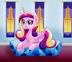 Size: 3048x2651 | Tagged: safe, artist:partypievt, princess cadance, g4, crystal empire, female, heart eyes, high res, prone, solo, wingding eyes