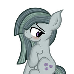 Size: 3000x3000 | Tagged: safe, artist:applerougi, marble pie, earth pony, pony, g4, hearthbreakers, female, high res, looking away, mare, raised hoof, shy, simple background, sitting, smiling, solo, white background