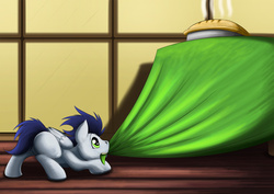 Size: 1280x907 | Tagged: safe, artist:exelzior, soarin', pegasus, pony, g4, colt, colt soarin', cute, eyes on the prize, foal, food, male, pie, soarinbetes, solo, table, tablecloth, that pony sure does love pies, younger